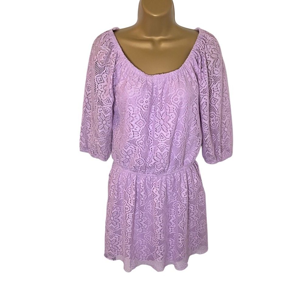 Vintage Y2K Delia’s Lace Mini Dress Elastic Waist Scoop Neck Lavender XS Juniors